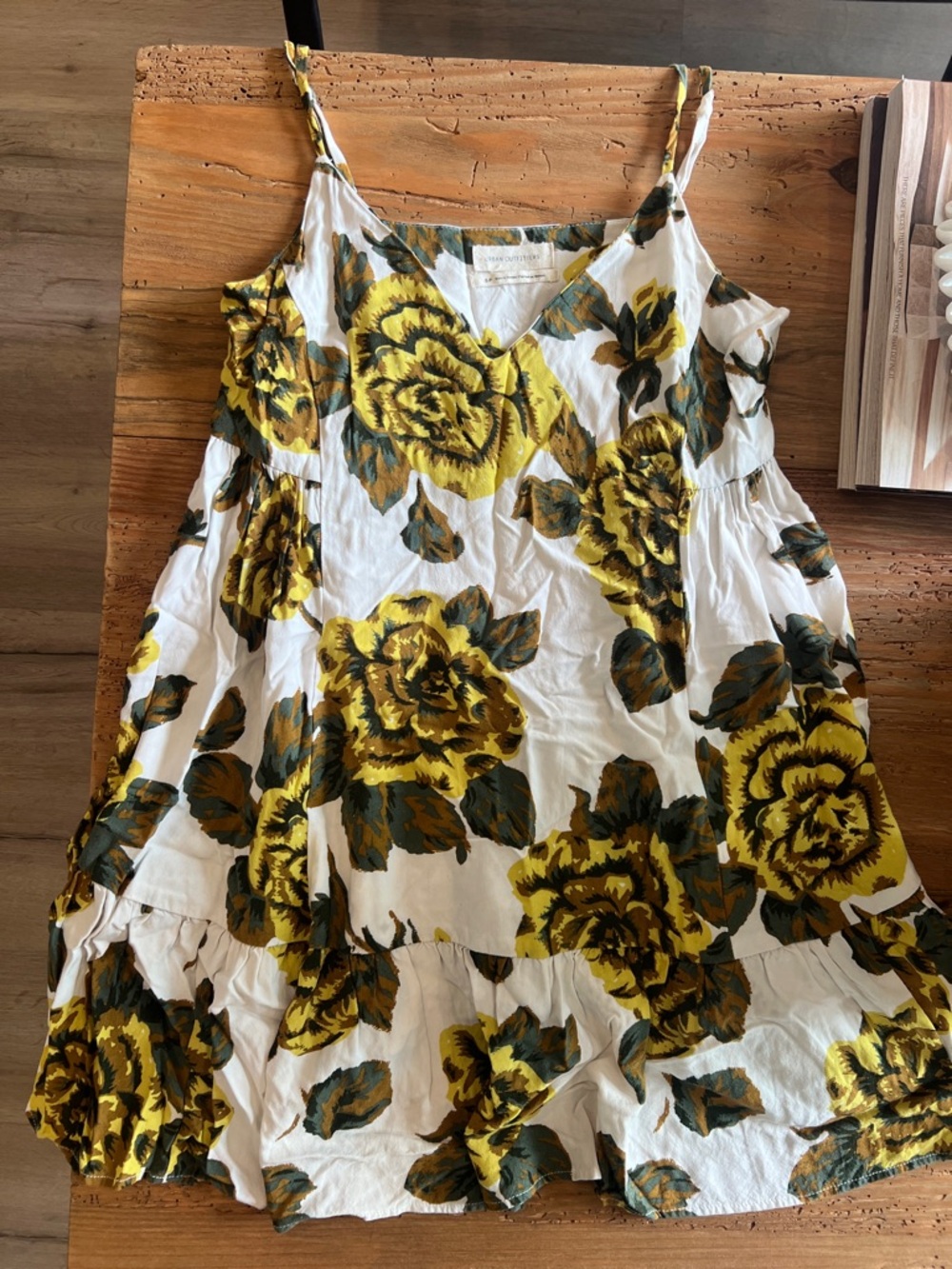 Urban Outfitters White Sundress with Yellow and Dark Green Floral Print